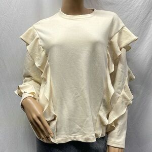 a new day Women's Cream Ruffled Sleeves Pullover Sweatshirt NWOT